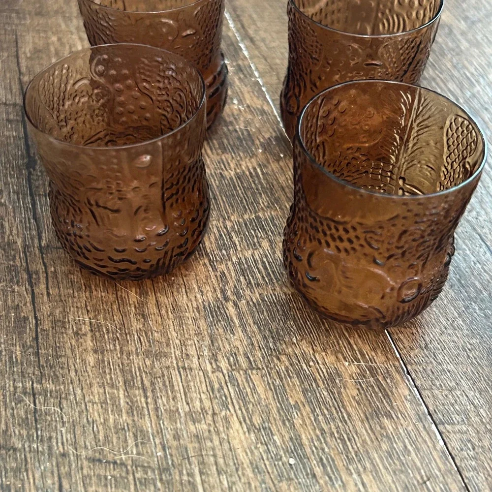 Nuutajärvi Arabia Finland Oiva Toikka Fauna Amber Glass Decanter 5 Shot Glasses